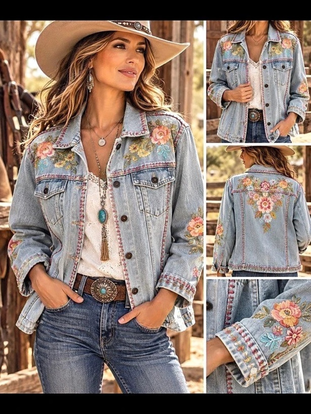 Johnny Was workshop light denim blue embroidered jacket size XL. Western Boho
